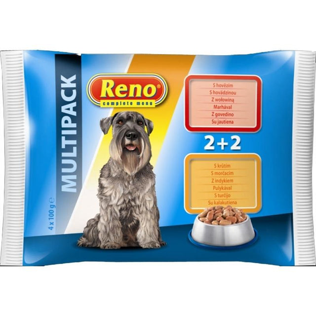 Reno Dog Pouch Multi Beef & Turkey - 4x100 g
