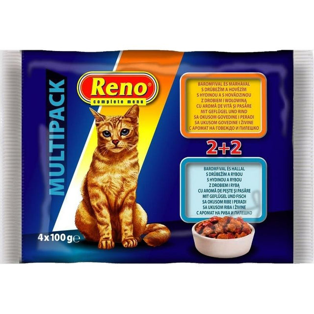 Reno Cat Pouch Multi Beef & Poultry, Poultry & Fish - 4x100 g
